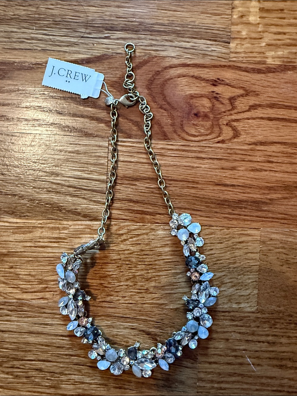 J. Crew Gold-Tone Crystal Floral Cluster Necklace in Blue and White